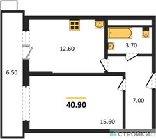 Планировка однокомнатной(квартира) площадью 40.9 квадратных метров в “ЖК Пироговская Ривьера”