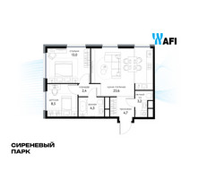 Планировка трехкомнатной(квартира) площадью 59.7 квадратных метров в “ЖК Сиреневый парк”
