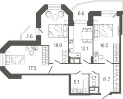 Планировка трехкомнатной(квартира) площадью 92.9 квадратных метров в “ЖК Советская 18”