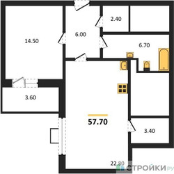 Планировка однокомнатной(квартира) площадью 55.5 квадратных метров в ЖК “ЖК Идеал”