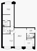 Планировка трехкомнатной(квартира) площадью 78 квадратных метров в “ЖК Петровский парк II”