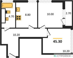Планировка двухкомнатной(квартира) площадью 45.3 квадратных метров в “ЖК Южные сады”