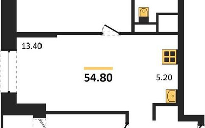 Планировка двухкомнатной(квартира) площадью 54.8 квадратных метров в ЖК “ЖК Пушкино Град”