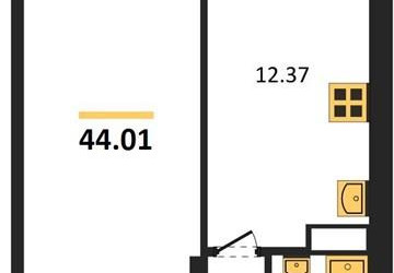 Планировка однокомнатной(квартира) площадью 44.01 квадратных метров в ЖК “ЖК Егорово Парк”