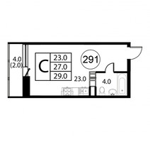 Планировка студии(квартира) площадью 29 квадратных метров в “ЖК Космос”
