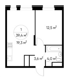 Планировка однокомнатной(квартира) площадью 39.4 квадратных метров в ЖК “ЖК Первый Московский”