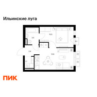 Планировка однокомнатной(квартира) площадью 32.1 квадратных метров в “ЖК Ильинские луга”