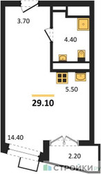 Планировка студии(квартира) площадью 29.1 квадратных метров в “ЖК Легенда Коренёво”