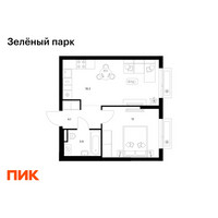 Планировка однокомнатной(квартира) площадью 38.3 квадратных метров в “ЖК Зеленый парк”