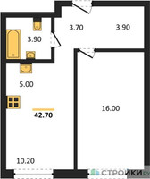 Планировка однокомнатной(квартира) площадью 42.7 квадратных метров в “ЖК Мангазея на Речном”