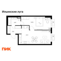 Планировка однокомнатной(квартира) площадью 46.43 квадратных метров в “ЖК Ильинские луга”