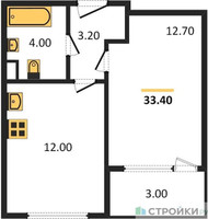 Планировка однокомнатной(квартира) площадью 33.4 квадратных метров в “Жилой квартал Новое Медведково”