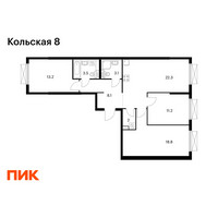 Планировка трехкомнатной(квартира) площадью 82.2 квадратных метров в “ЖК Кольская 8”