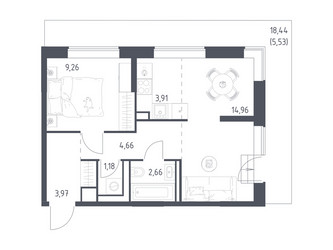 Планировка однокомнатной(квартира) площадью 46.13 квадратных метров в ЖК “ЖК Верейская 41”