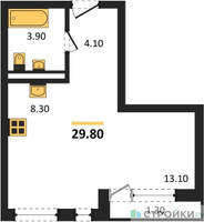 Планировка студии(квартира) площадью 29.8 квадратных метров в “ЖК Новая Щербинка”