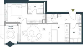 Планировка двухкомнатной(квартира) площадью 68.3 квадратных метров в “ЖК Springs (Спрингс)”