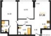 Планировка двухкомнатной(квартира) площадью 57.2 квадратных метров в “ЖК А22”