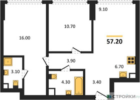 Планировка двухкомнатной(квартира) площадью 57.2 квадратных метров в “ЖК А22”