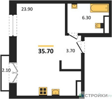 Планировка студии(квартира) площадью 35.7 квадратных метров в “ЖК МОНС”