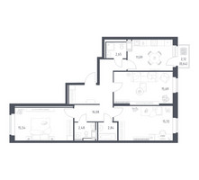 Планировка трехкомнатной(квартира) площадью 82.73 квадратных метров в “ЖК Большое Путилково”