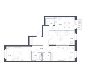 Планировка трехкомнатной(квартира) площадью 82.73 квадратных метров в ЖК “ЖК Большое Путилково”