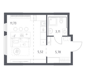 Планировка студии(квартира) площадью 26.14 квадратных метров в ЖК “ЖК Пригород Лесное”