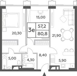 Планировка трехкомнатной(квартира) площадью 80.8 квадратных метров в ЖК “ЖК Will Towers (Вилл Тауэрс)”