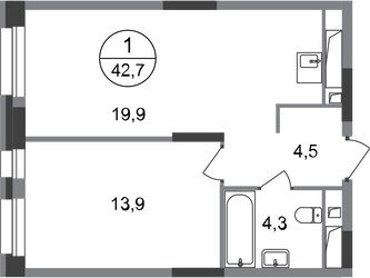 Планировка однокомнатной(квартира) площадью 42.7 квадратных метров в ЖК “ЖК Первый Московский”
