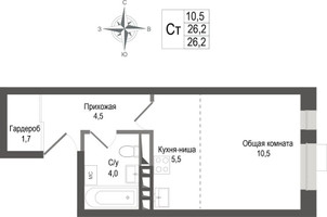 Планировка студии(квартира) площадью 26.2 квадратных метров в “ЖК КИНОКВАРТАЛ”