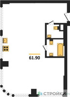 Планировка двухкомнатной(квартира) площадью 61.5 квадратных метров в “ЖК River Park Кутузовский (Ривер Парк Тауэрс)”