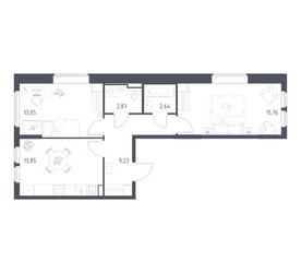 Планировка двухкомнатной(квартира) площадью 57.4 квадратных метров в ЖК “ЖК Остафьево”