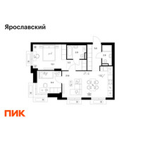 Планировка двухкомнатной(квартира) площадью 58.8 квадратных метров в “ЖК Ярославский”