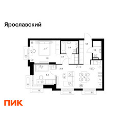 Планировка двухкомнатной(квартира) площадью 58.8 квадратных метров в ЖК “ЖК Ярославский”