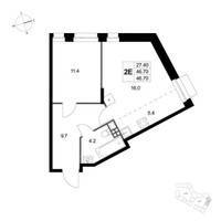 Планировка двухкомнатной(квартира) площадью 46.7 квадратных метров в “ЖК Кореневский Форт 2.3”