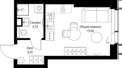 Планировка студии(квартира) площадью 22.9 квадратных метров в ЖК “ЖК Веер”