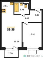 Планировка однокомнатной(квартира) площадью 39.35 квадратных метров в “ЖК Богдановский Лес”