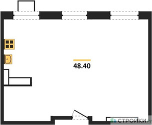 Планировка однокомнатной(апартаменты) площадью 48.4 квадратных метров в ЖК “ЖК Легендарный квартал на Ботаническом саду”