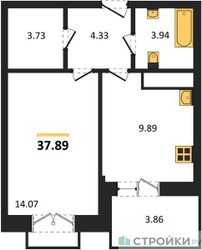 Планировка однокомнатной(квартира) площадью 37.89 квадратных метров в ЖК “ЖК ВОСТОК II”