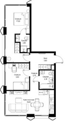 Планировка двухкомнатной(квартира) площадью 61.9 квадратных метров в ЖК “ЖК Cityzen (Ситизен)”