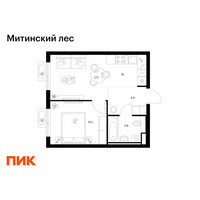 Планировка однокомнатной(квартира) площадью 34.2 квадратных метров в “ЖК Митинский лес”
