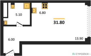 Планировка студии(квартира) площадью 31.8 квадратных метров в “ЖК Мираполис”