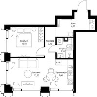 Планировка однокомнатной(квартира) площадью 43.4 квадратных метров в “ЖК СЕТ”