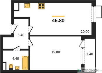 Планировка однокомнатной(квартира) площадью 46.8 квадратных метров в ЖК “ЖК Прокшино”