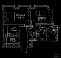Планировка двухкомнатной(квартира) площадью 62.3 квадратных метров в “ЖК СЕЗАР БУДУЩЕЕ”