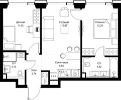 Планировка двухкомнатной(квартира) площадью 55.5 квадратных метров в “ЖК SET (Сет)”