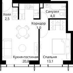 Планировка однокомнатной(квартира) площадью 41.4 квадратных метров в ЖК “ЖК Сити Бэй”