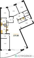 Планировка 4+ комнатной(квартира) площадью 177 квадратных метров в “ЖК Остров”