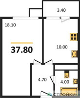 Планировка однокомнатной(квартира) площадью 37.8 квадратных метров в “ЖК Датский Квартал”