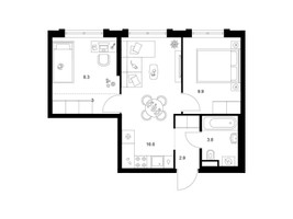 Планировка двухкомнатной(квартира) площадью 44.5 квадратных метров в “ЖК Москворечье”