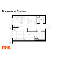 Планировка однокомнатной(квартира) площадью 36 квадратных метров в “ЖК Восточное Бутово”